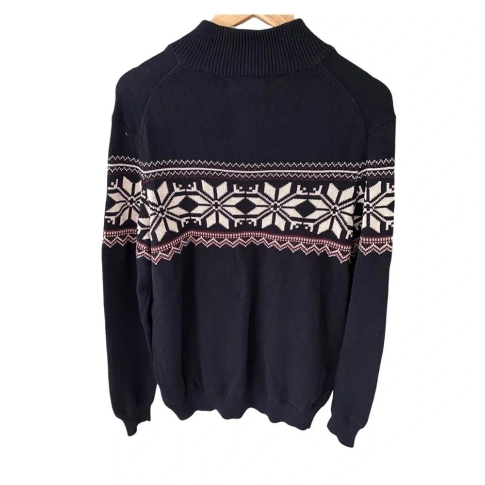 Aspen Long Sleeve Navy Quarter Zip Fair Isle Snowflake Sweater NWT Size S